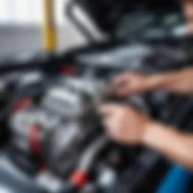 Engine Diagnosis for Idle Problems Mechanic examining engine components