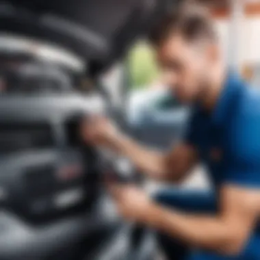 Mechanic examining car AC