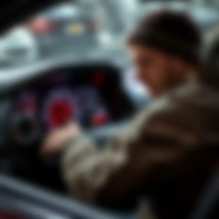 Mechanic examining car dashboard
