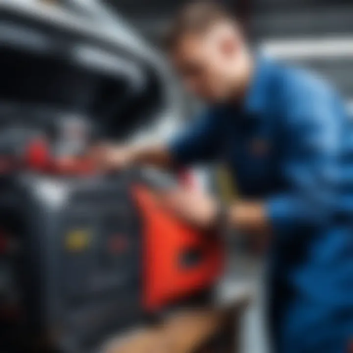 Mechanic working on a vehicle's generator