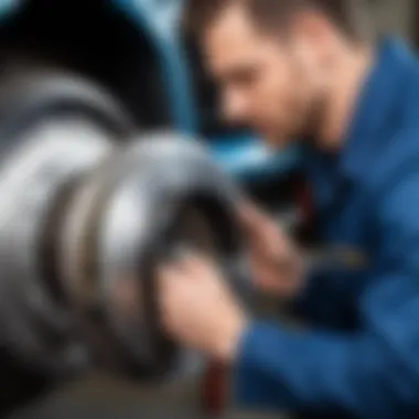 Mechanic inspecting brake components