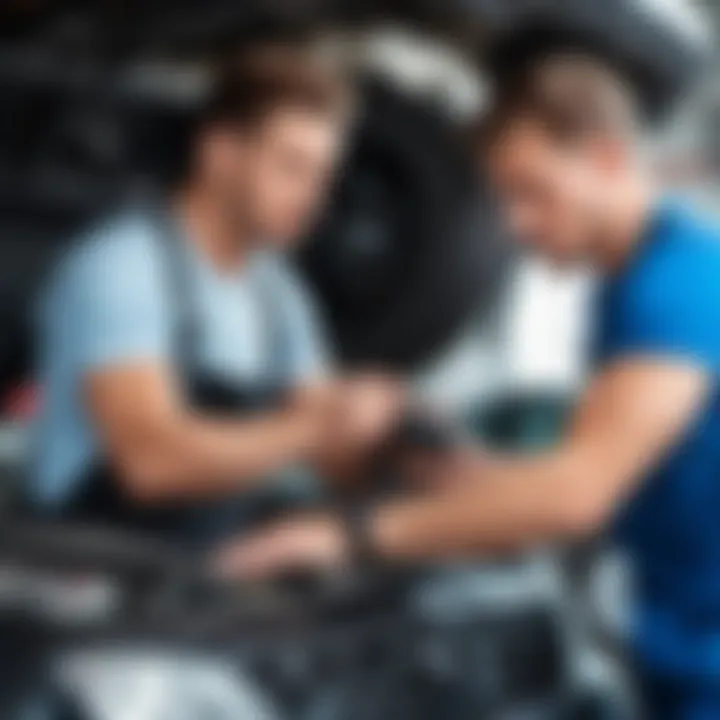 Mechanic inspecting a vehicle's cooling system for issues