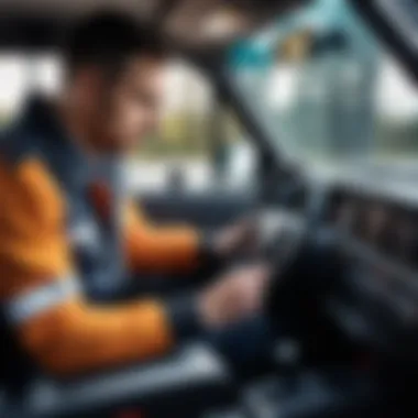 Mechanic inspecting a vehicle's dashboard