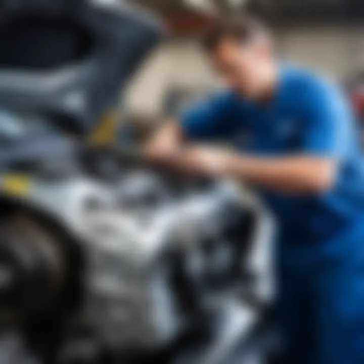 Mechanic inspecting the engine components of a Hyundai.