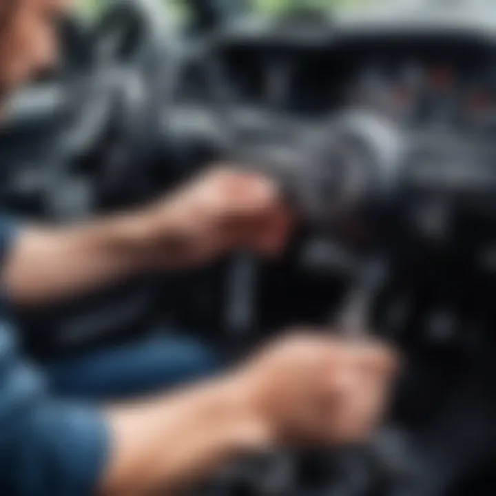 Mechanic inspecting steering mechanism