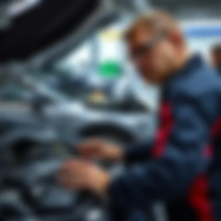 Mechanic inspecting vehicle for engine errors