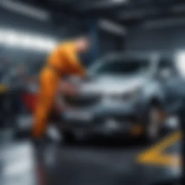 Mechanic working on an Opel car during a service check