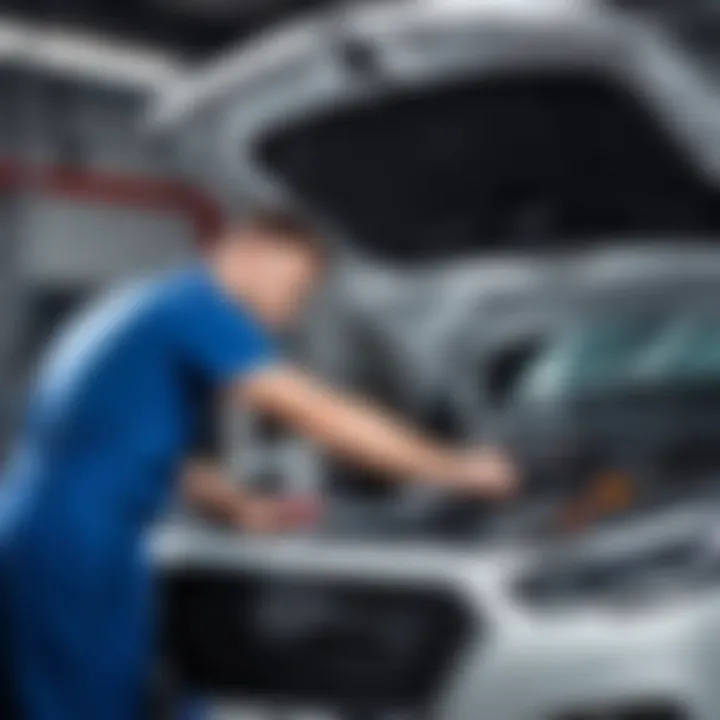 Mechanic inspecting a vehicle under the hood