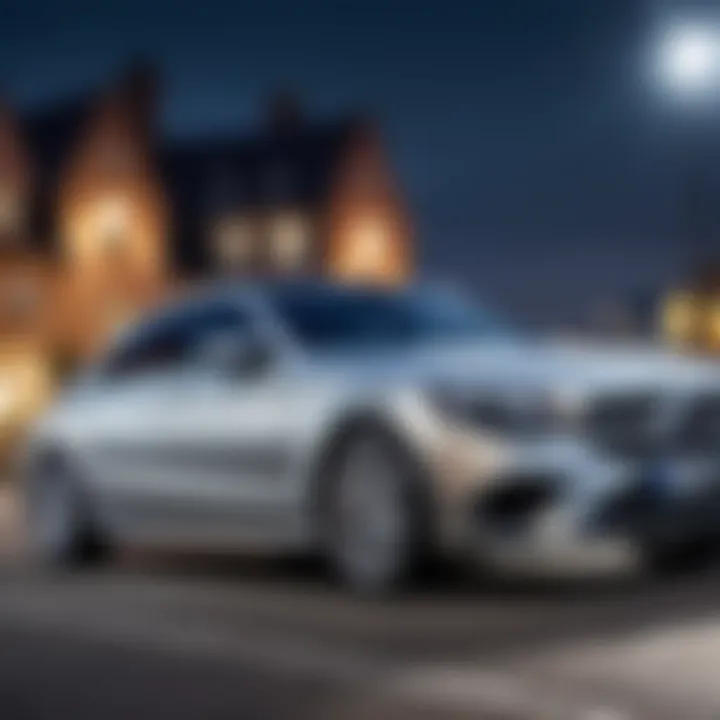 An elegant car featuring moondust silver color under the moonlight