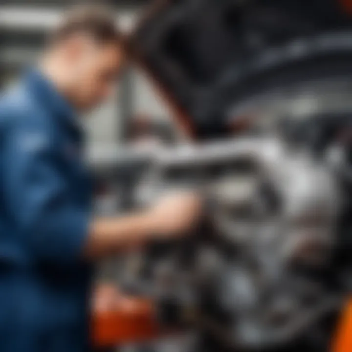 Mechanic inspecting a Nissan engine component