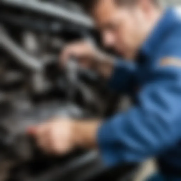 Mechanic inspecting camshaft sensor installation in a Nissan Murano