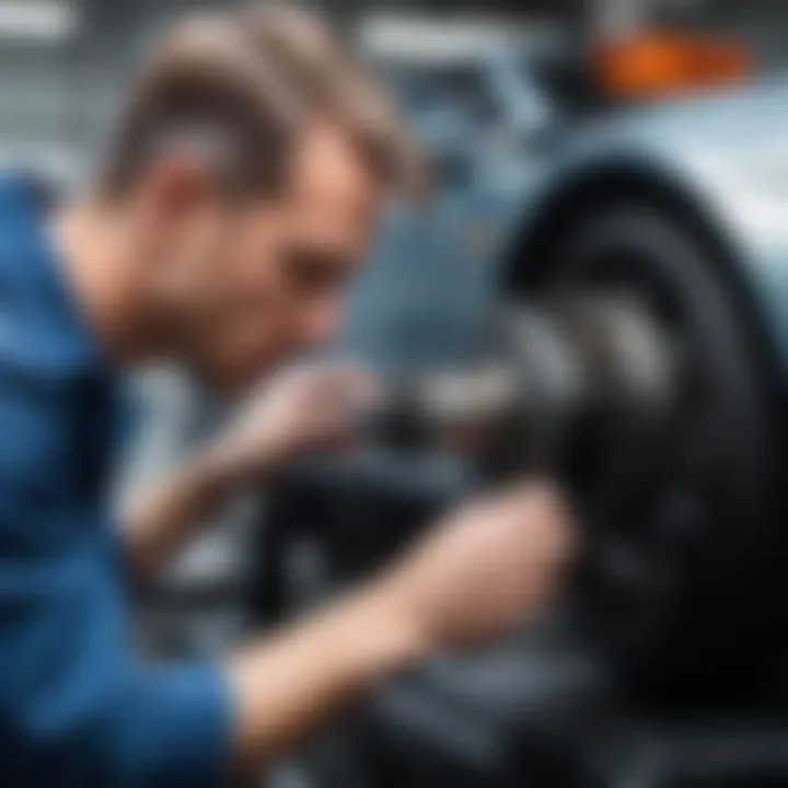 Mechanic examining a vehicle's drivetrain