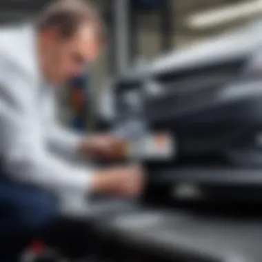 Mechanic analyzing coolant fluid in a testing environment