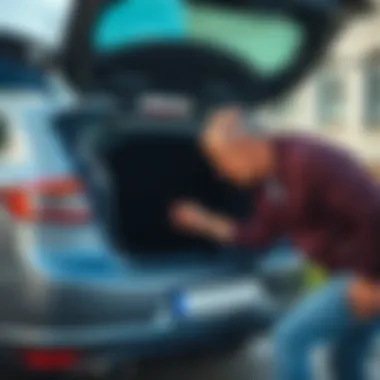 Inspection of Renault Megane 2 Trunk Area Owner examining the trunk area of a Renault Megane 2