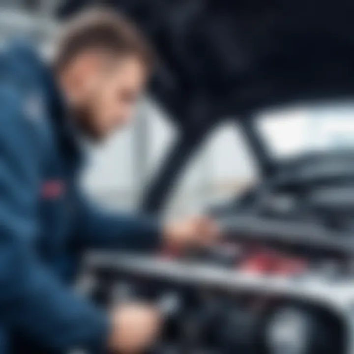 Mechanic inspecting EPS wiring under the hood