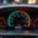 Close-up of a car dashboard showing a glowing battery indicator