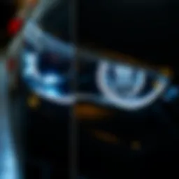Illuminated comparison of xenon and halogen headlights