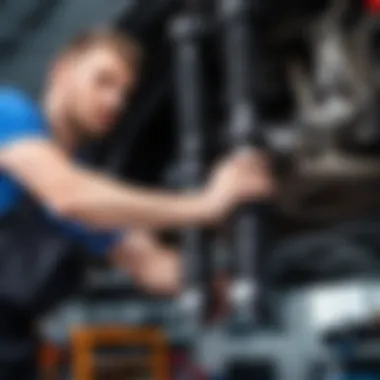 A professional automotive technician installing new shock absorbers in a vehicle