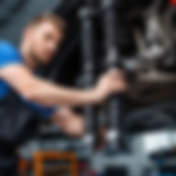 A professional automotive technician installing new shock absorbers in a vehicle