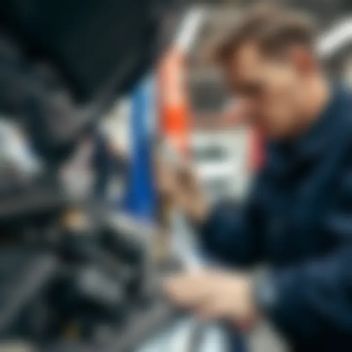 Mechanic performing an oil change on a Ford Focus 2