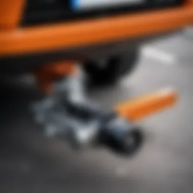 Detailed view of a towing hitch showcasing its components