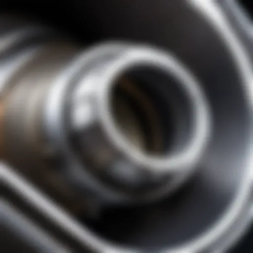 Close-up of a catalytic converter showing its structure.