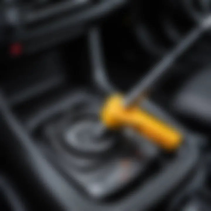 Close-up view of the Skoda Fabia automatic transmission dipstick