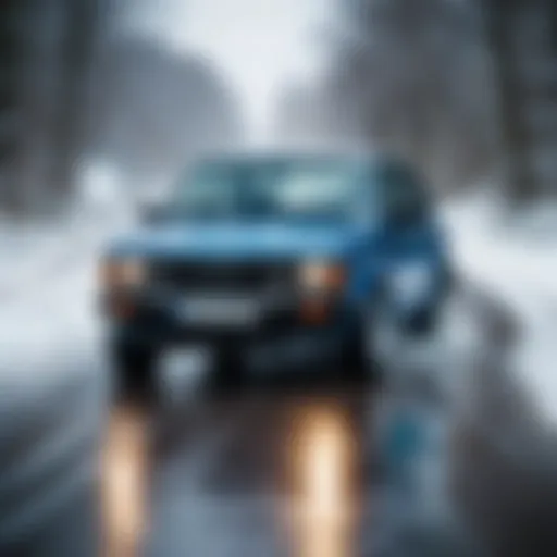 A vehicle navigating a slippery road