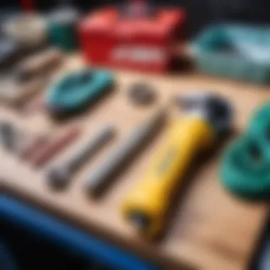 Starter removal tools on a workbench