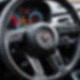 Close-up of a steering wheel showing wear