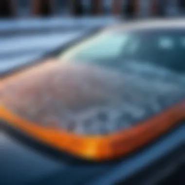 A close-up view of a heated windshield showcasing the intricate design of the heating elements.