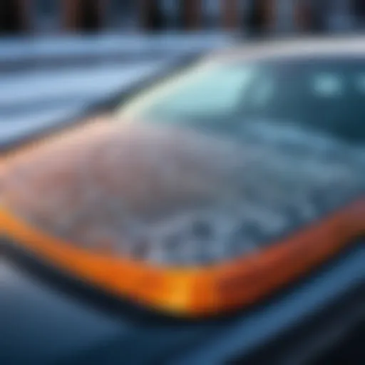 A close-up view of a heated windshield showcasing the intricate design of the heating elements.