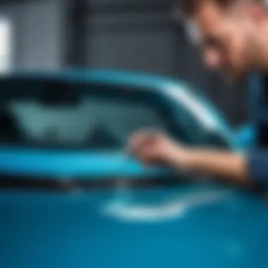 An automotive expert installing a heated windshield, demonstrating precision and expertise.