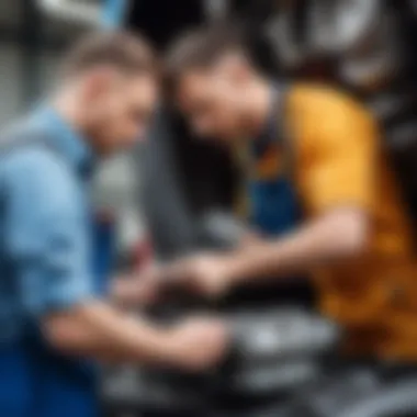 Mechanic inspecting an engine for hydraulic lifter problems