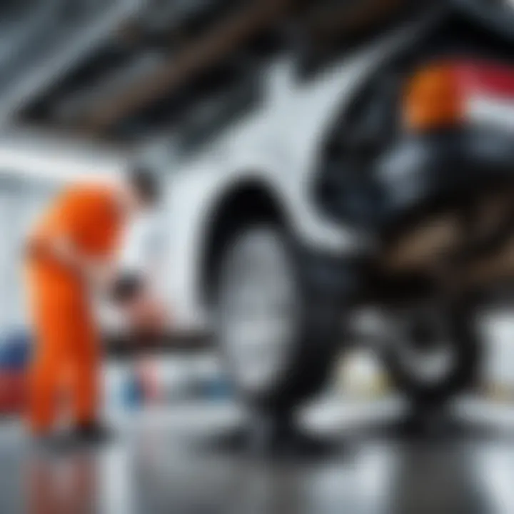 Mechanic inspecting car undercarriage