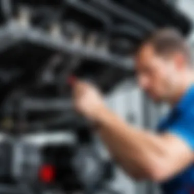 Close-up of a technician inspecting a vehicle's cooling system