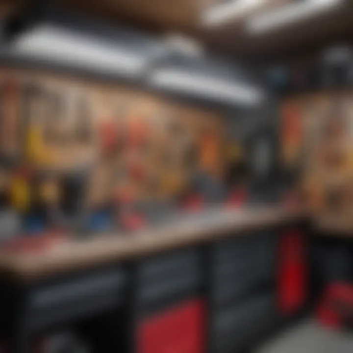 A well-organized garage with tools for automotive repair