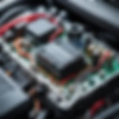 A close-up view of a car's electronic components related to transmission tuning.