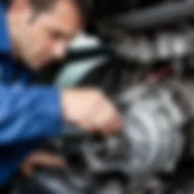 Mechanic checking the starter motor of a Chevrolet Lacetti