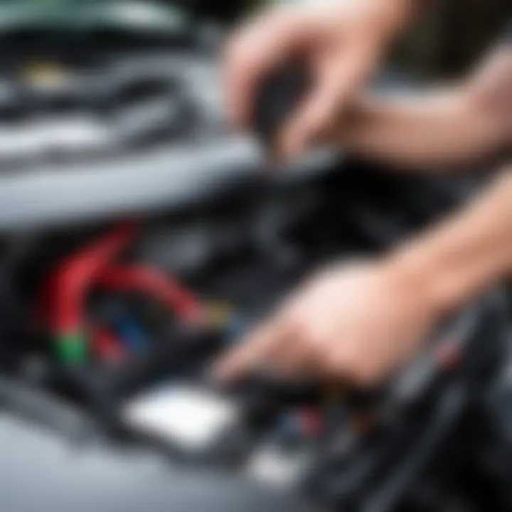 Inspecting the battery connections of a Chevrolet Lacetti