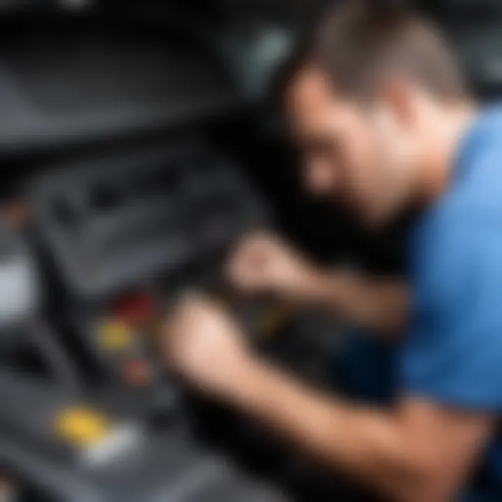 A technician examining the heater core of a Chevrolet Cruze.