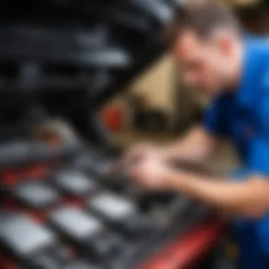 Mechanic inspecting heating components in a car