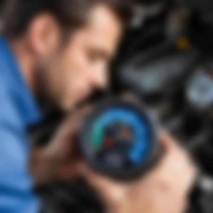 Mechanic analyzing temperature gauge