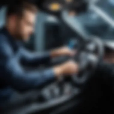 Professional Assistance for Dashboard Illumination Issues A professional examining vehicle dashboard components