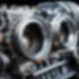 Close-up view of an engine's idle components showing wear and tear.