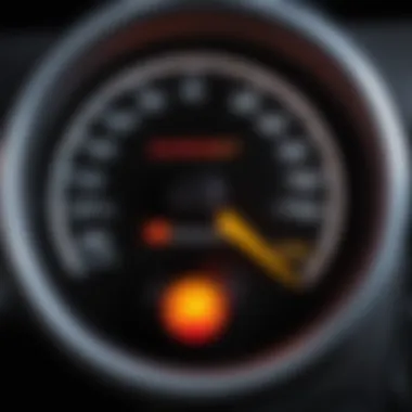 Close-up of a dashboard warning light indicating engine issues