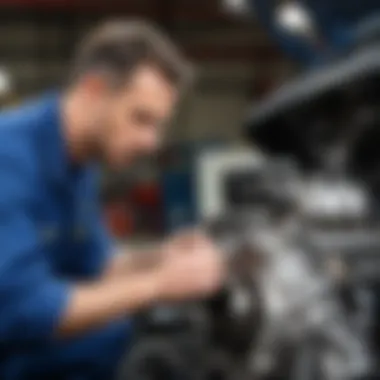 Mechanic Engine Inspection Mechanic inspecting an engine for performance issues