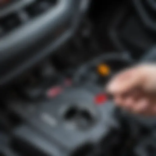 Close-up view of CVT oil dipstick in a Nissan vehicle