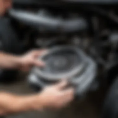 Mechanics examining a vehicle's clutch system under the hood