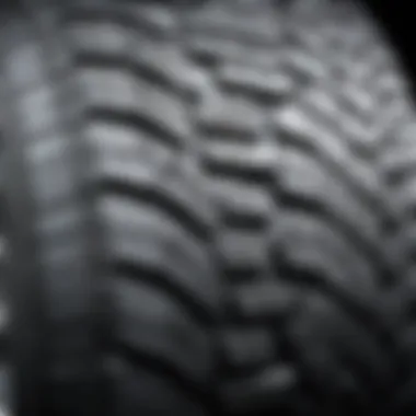 Close-up of winter tire tread pattern showing grip